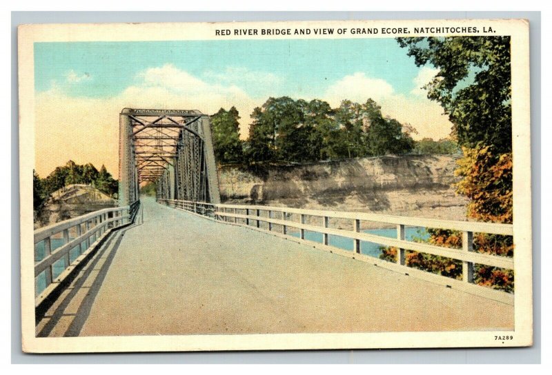 Vintage 1939 Postcard Red River Bridge Grand Encore Natchitoches Louisiana