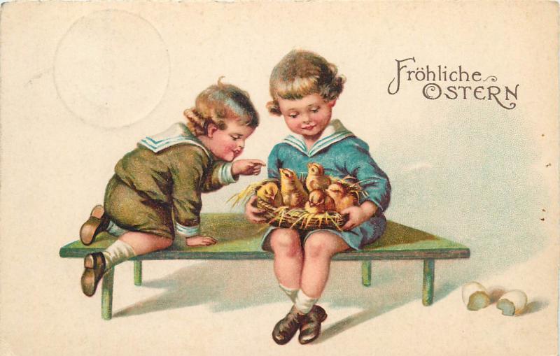 Germany 1938 Easter greetings fantasy postcard children chicks