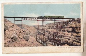 P3304 JL old postcard steam RR train bridge over canyon