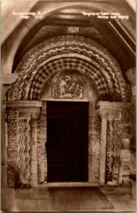 Vtg Postcard RPPC c 1900s Quenington Door Norman North Porch St Swithin UK