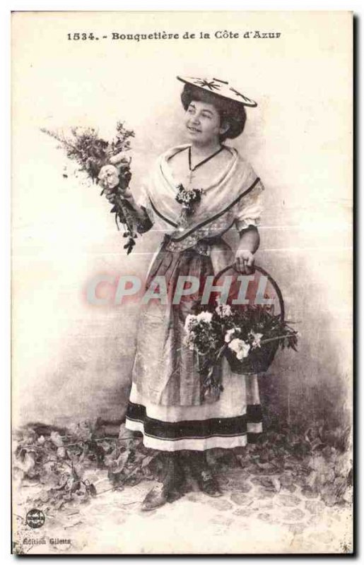 Postcard Old Bouquetiere Cote d Azur Folklore Costume