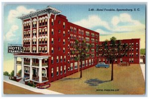 Spartanburg South Carolina Postcard Hotel Franklin Hotel Parking Lot Inn c1951