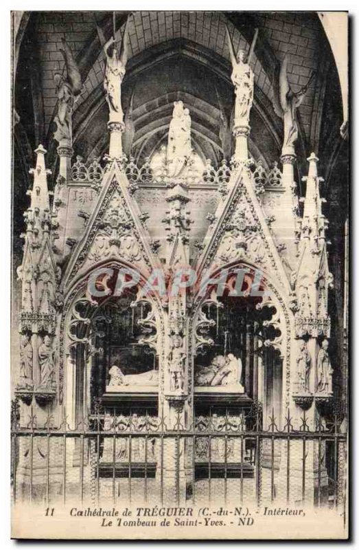 Old Postcard Cathedral Treguier inside the tomb of Saint Yves