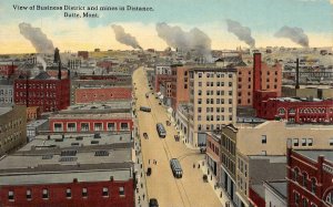 View of Business District & mines BUTTE, MT Street Scene c1910s Vintage Postcard