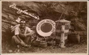 Native Americana Crafts Baskets Bow & Arrow Pennsylvania Indian Cave RPPC