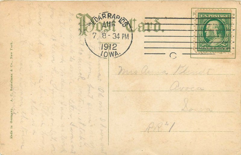 Postcard Dog Looking at Entramce To Beaver Park Cedar Rapids Iowa Linn County