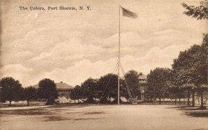 WW1 Military Post, Flying the Flag, The Colors, Fort Slocum, NY, Old Postcard