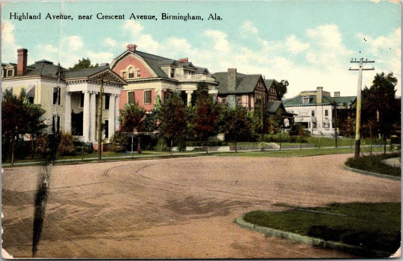 Postcard Highland Avenue near Crescent Avenue in Birmingham, Alabama~1647