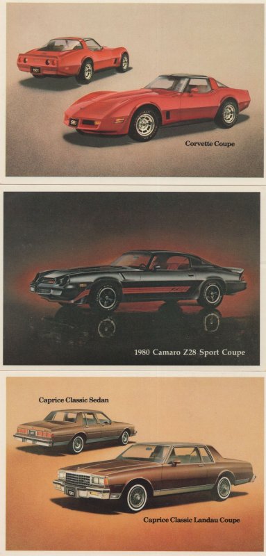 Corvette Coupe Camaro Caprice Classic Car 3x Postcard s