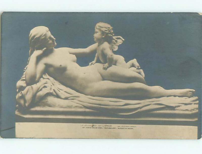 rppc c1910 Risque STATUE OF NUDE WOMAN WITH ANGEL AC8742