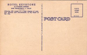 Linen Postcard Hotel Keystone, 4th Street and Map of San Francisco, California