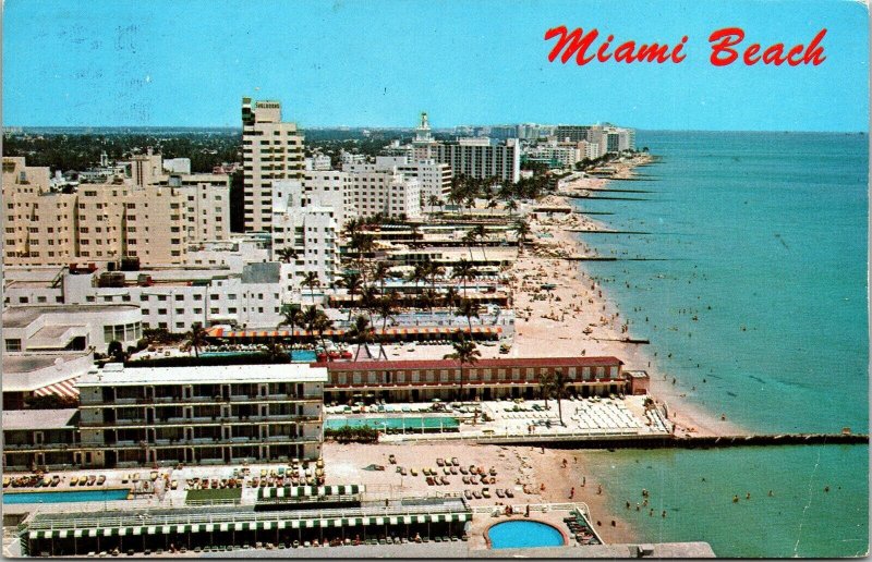 Miami Beach Florida FL Air View Hotels Atlantic Ocean Postcard PM Cancel WOB  