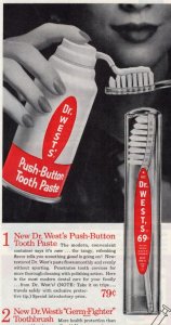 1958 Ladies Home Journal Vintage Dr West's Push-Button Toothpaste Ad Toothbrush