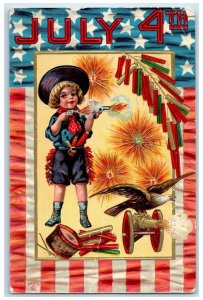 1910 Fourth Of July Boy Firing Gun Fire Crackers Cannon Oakland CA Postcard