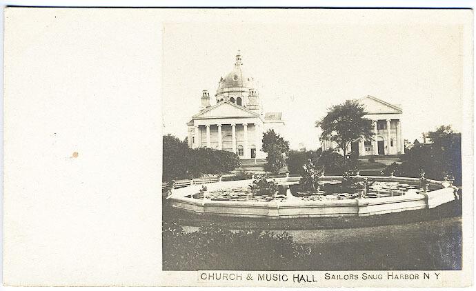 Snug Harbor NY Church Music Hall Sailors Monument Real Photo RPPC Postcard