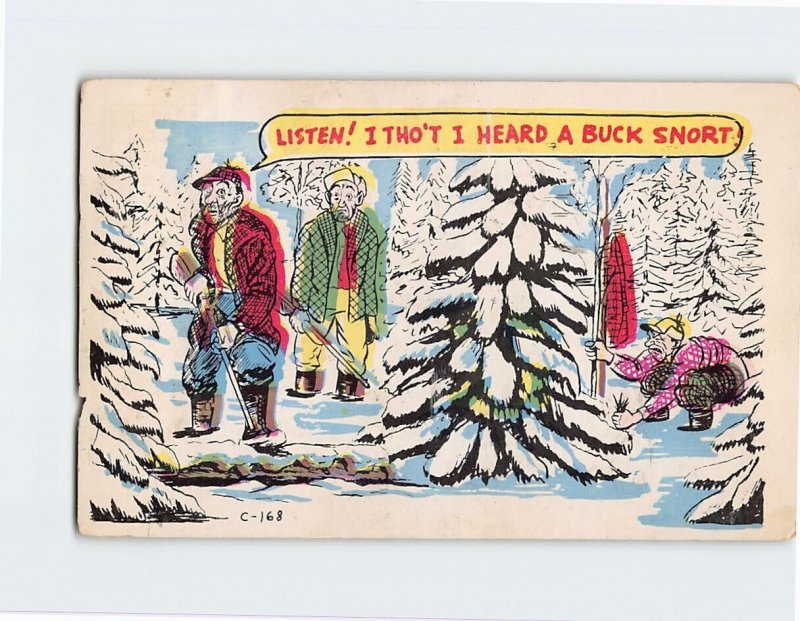 Postcard Listen! I Tho't I Heard A Buck Snort, Hunters Humor Comic Art Print