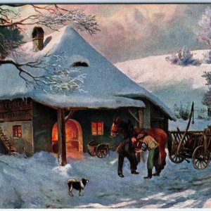 c1910s Homestead Men Work Winter Blacksmith Marke Egemes Serie 42 Postcard A153