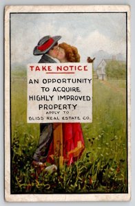 Romance Man Woman Kissing Highly Improved Property Sign Bliss Postcard U29