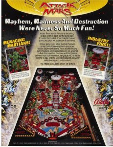 Attack From Mars Pinball Flyer 1995 Original NOS Aliens Martians Space Age Art