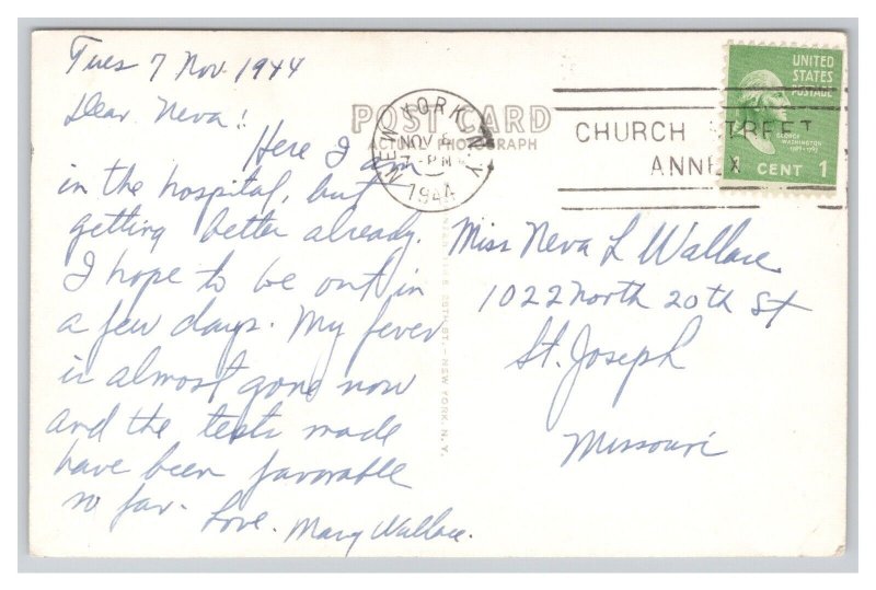 Governor's Island N. Y. New York St. Cornelius Chapel c1944 Postmark RPPC