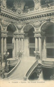 Paris France Opera Grand Staircase B&W Postcard Unused