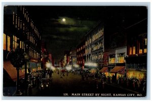 Kansas City Missouri MO Postcard Main Street By Night Store c1910's Antique