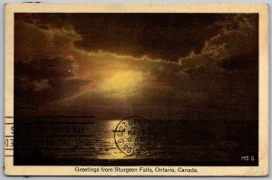 Sturgeon Falls Ontario Canada 1949 Greetings Postcard Sunset