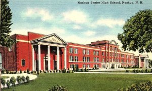 1940s NASHUA NEW HAMPSHIRE NASHUA SENIOR HIGH SCHOOL LINEN POSTCARD P608