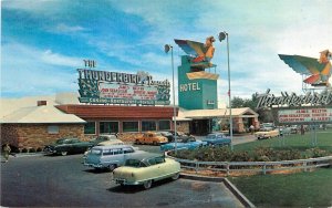 Postcard 1950s Nevada Las Vegas Thunderbird Hotel autos Marquees NV24-2473