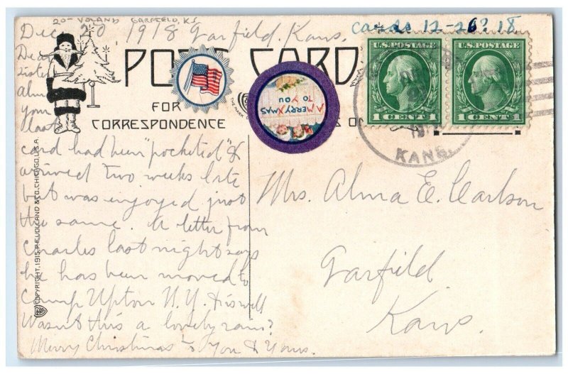 1918 Christmas Girls Caroling Volland Garfield Kansas KS Posted Antique Postcard