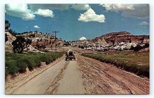 NAVAJO RESERVATION, NM New Mexico ~NAVAJO in  COVERED WAGON c1950s Postcard