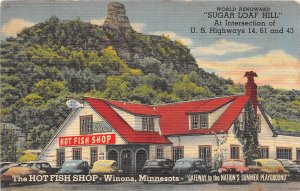 J55/ Winona Minnesota Postcard Linen Hot Fish Shop Sugar Loaf Hill 325