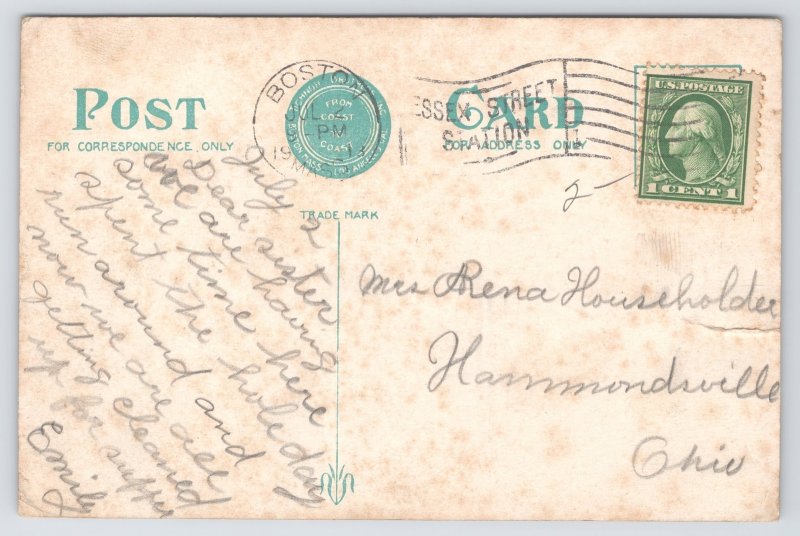 State View~Middlesex Fells Reservation MA~Rustic Lovers Bridge~1913 Postcard