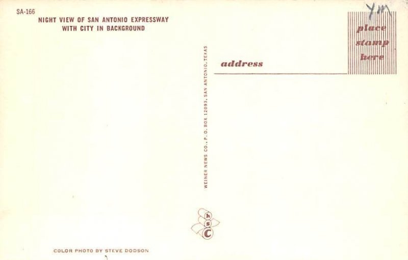 Expressway Night View - San Antonio, Texas TX Postcard