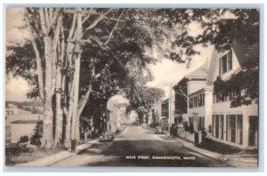 c1940 Main Street Exterior Houses Classic Cars Road Damariscotta Maine Postcard 