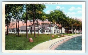 DELAVAN LAKE, WI Wisconsin  DANCE PAVILION, LAKE c1910s Walworth County Postcard