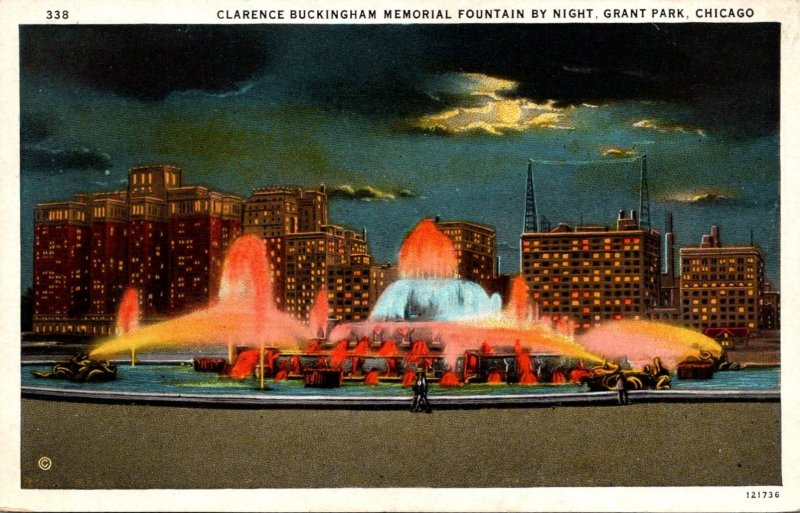 Illinois Chicago Grant Park Clarence Buckingham Memorial Fountain By Night Cu...