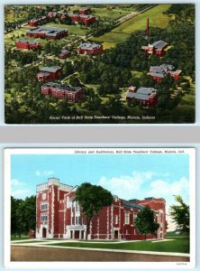 2 Postcards MUNCIE, Indiana IN ~ BALL STATE TEACHER'S COLLEGE Library Auditorium