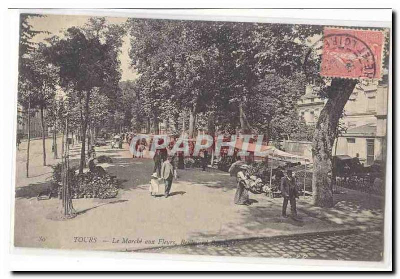 Tours Old Postcard The flower market Boulevard Beranger