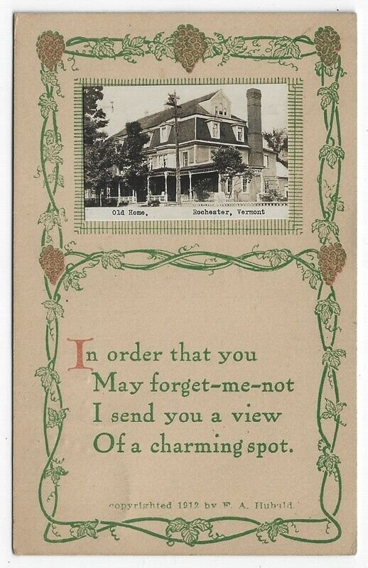 RPPC, Rochester, Vermont,  Early View of an Old Home With a  Verse, 1915 