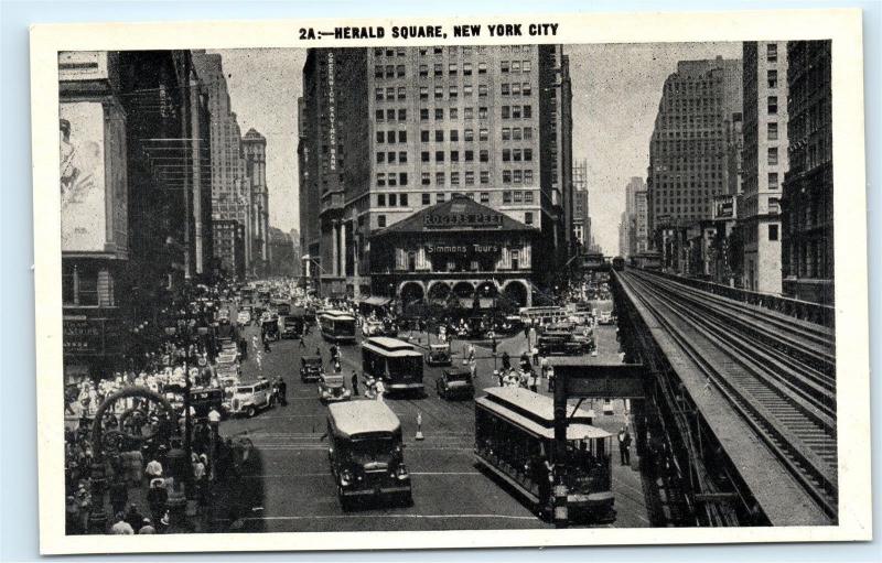 NYC Herald Square Rogers Peet Trolley Black and White New York City Postcard C21