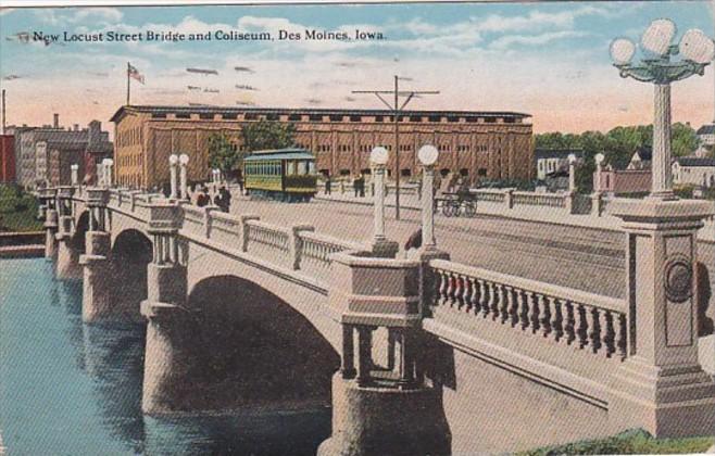 Iowa Des Moines New Locust Street Bridge and Coliseum 1920 Curteich