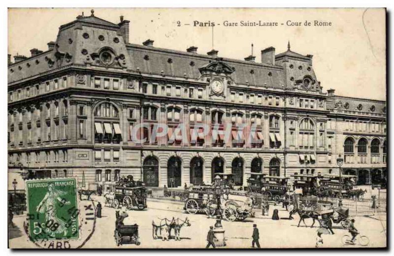 Paris - 8 - Gare Saint Lazare - Court of Rome - Old Postcard (very animated)