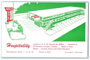 c1960s Bird's Eye View Of Avalon Motel Lexington Kentucky KY Green Tint Postcard