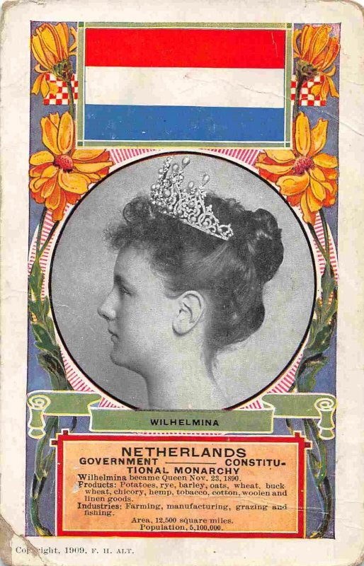 Queen Wilhelmina Dutch Royalty Netherlands 1910 postcard