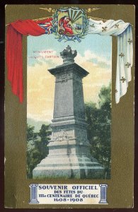 h3288 - QUEBEC CITY Postcard 1908 Ter-Centenary Jaques Cartier Monument Flags