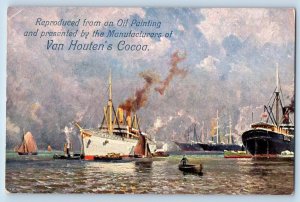 Van Houten's Cocoa Postcard Oil Painting The Lancet Steamer Ship Advertising