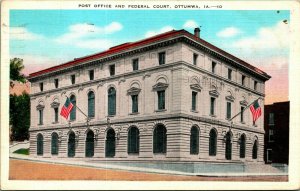 Post Office Federal Courthouse Building Ottumwa Iowa IA Linen Postcard