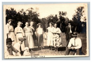 Vintage 1923 RPPC Postcard -  Group Shot of Friends in Country Field