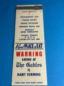 Vintage Matchbook Cover The Gables Restaurant Marshall, Texas MB161